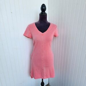 Brisas Womens Casual Soft Short Sleeve V Neck Cotton Blend Coral Pink Dress XS